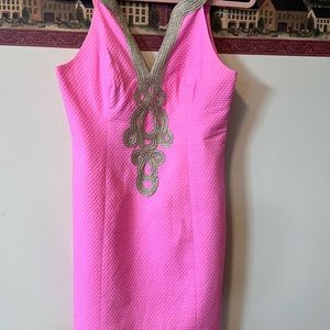 Lilly Pulitzer shift dress size 4 pink and gold trim